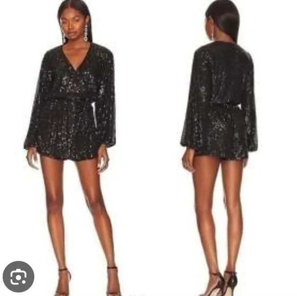 JAYGODFREY Black Sequin Belted Romper Size 6 Nwt